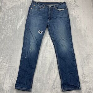 Levi's 514 Jeans Mens 36x32 Blue Denim Faded Distressed Mid Rise Straight Leg